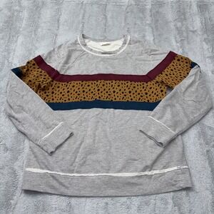 Hem & Thread Women's Small Gray Color Block Sweatshirt Leopard Print
